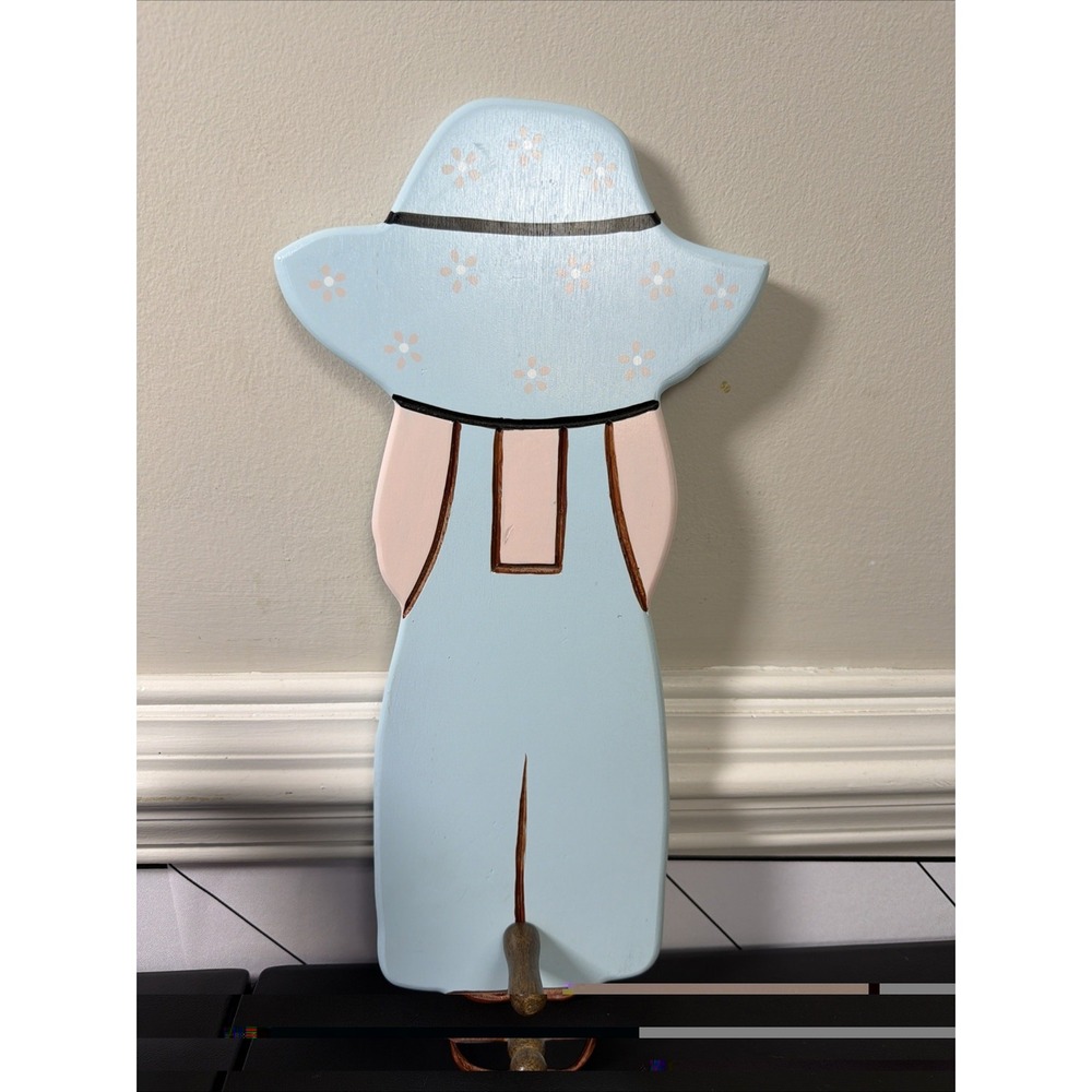 VTG Wooden Hand Painted Boy/Girl Wall Art Country Peg Cottagecore Hanger